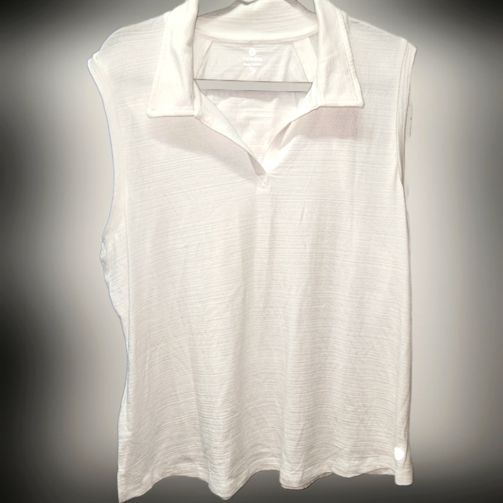 NWT Talbots White V-neck Polo Golf Shirt Sleeveless Tee Tank Top XL Athletic